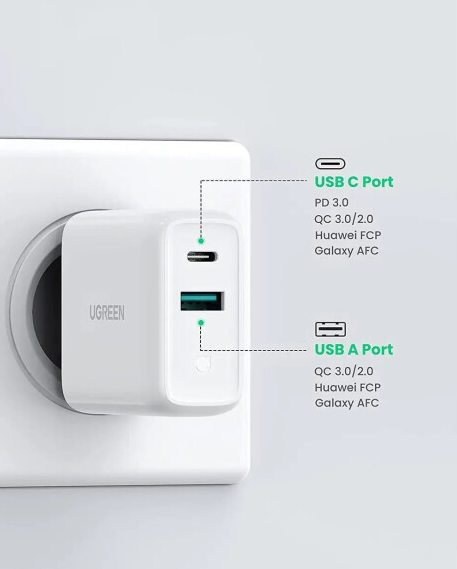 Зарядний пристрій UGREEN CD170 38W USB/Type-C білий - зображення 2