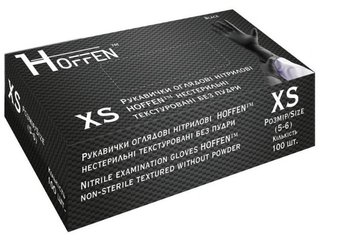 Перчатки нитриловые Hoffen размер XS 50 пар Черные (CM_66010) - изображение 1