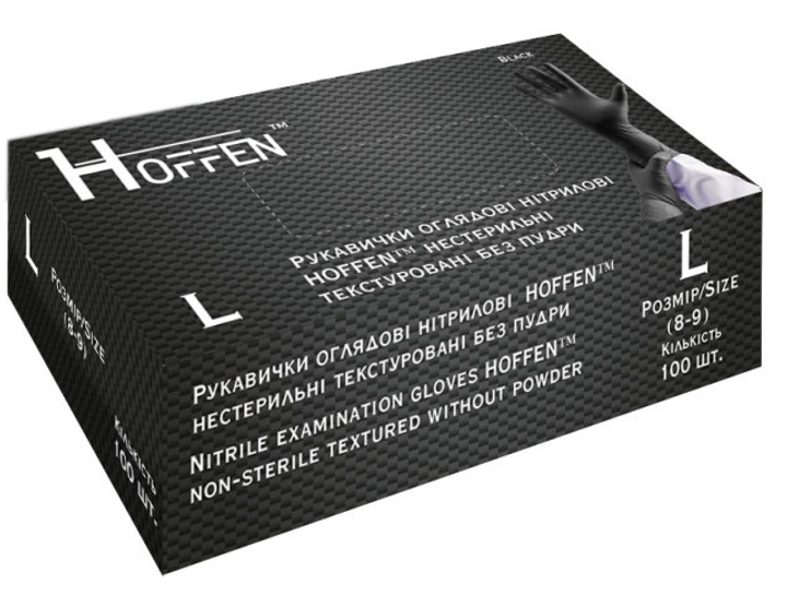 Рукавички нітрилові Hoffen розмір L 50 пар Чорні (CM_66007) - зображення 1