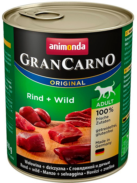 Mokra karma dla psów Animonda GranCarno Adult z wołowiną i dziczyzną 800 g (4017721827454) - obraz 1