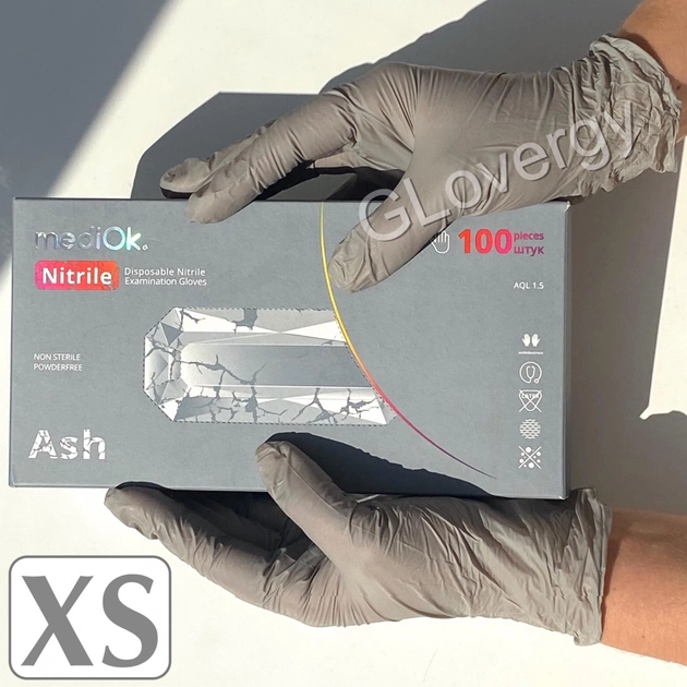 Перчатки нитриловые Mediok Ash размер XS серого цвета 100 шт - изображение 1