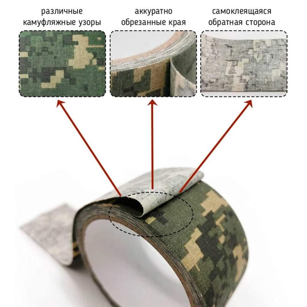 Маскировочная лента для оружия Buvele 50 мм/10 м обмотка Камуфляж (1811) - изображение 2