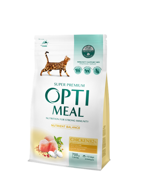 Сухой корм для взрослых кошек Optimeal Chicken с курицей, 700 г - Фото 1 Сухой корм для взрослых кошек Optimeal Chicken с курицей, 700 г - изображение 1