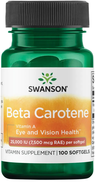 Дієтична добавка Swanson Бета-каротин Вітамін А 25.000 IU 100 капсул (0087614010076) - зображення 1