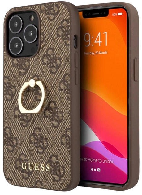 Etui plecki Guess 4G with Ring Stand do Apple iPhone 13/13 Pro Brown (3666339023973) - obraz 1