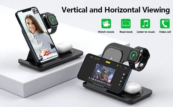 Беспроводная зарядная док-станция 15W 3 в 1 для iPhone, Apple Watch, AirPods Pro, Samsung и устройств с функцией беспроводной зарядки Qi - изображение 2