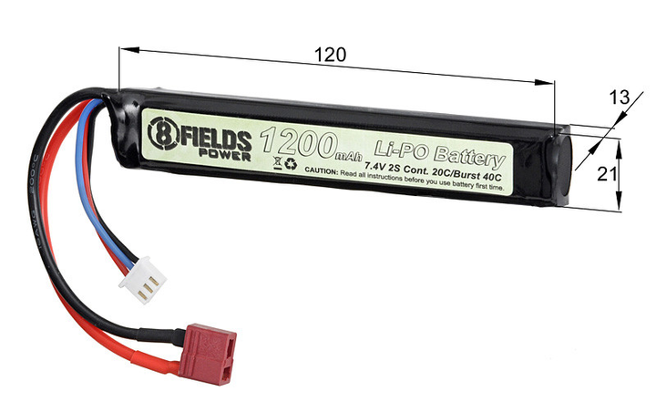 Аккумулятор Li-Po 1200mAh 7,4V 20/40C - T-CONNECTOR [8FIELDS] (для страйкбола) - изображение 2