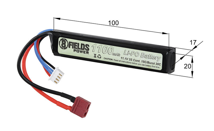 Акумулятор Li-Po 1100mAh 11,1 V 15/30C T-connect[8FIELDS] (для страйкболу) - зображення 2