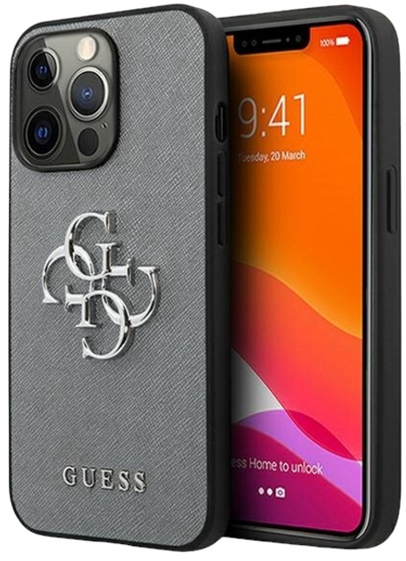 Панель Guess Saffiano 4G Metal Logo для Apple iPhone 13 Pro Gray (3666339024178) - зображення 1