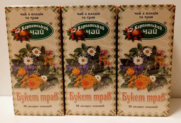 Упаковка натурального травяного пакетированного чая Букет трав Карпатский чай 60 пакетиков - изображение 1