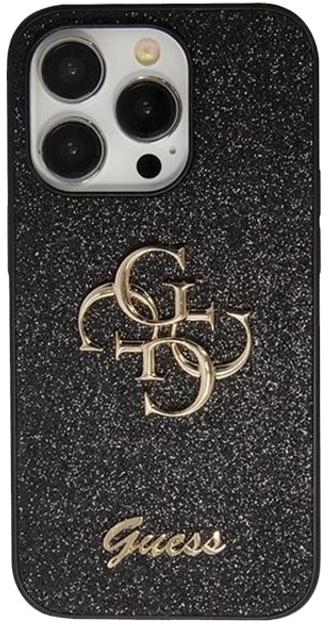 Etui plecki Guess Glitter Script Big 4G do Apple iPhone 13 Pro Max Black (3666339147310) - obraz 1