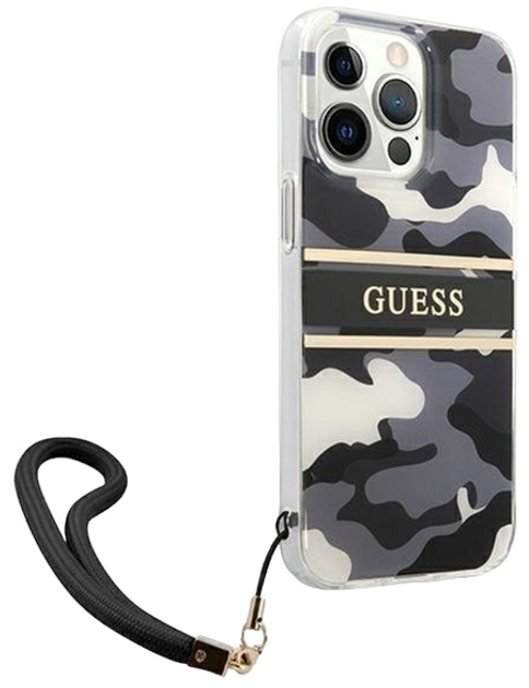 Etui plecki Guess Camo Strap Collection do Apple iPhone 13 Pro Max Black (3666339023140) - obraz 1