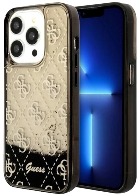 Etui plecki Guess Liquid Glitter 4G Transculent do Apple iPhone 14 Pro Black (3666339116217) - obraz 1