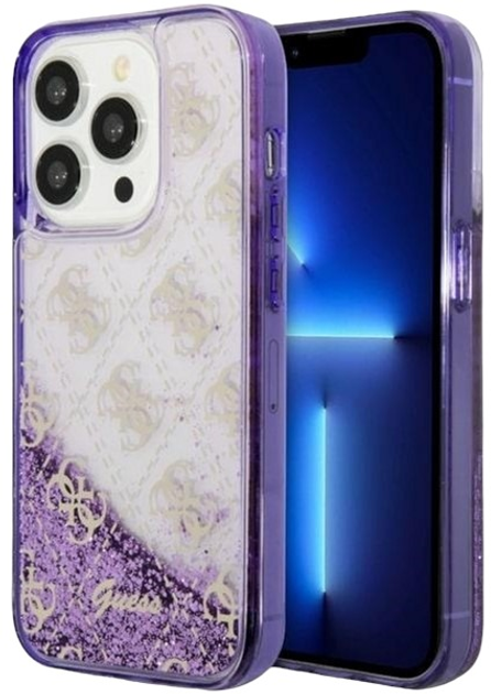 Etui plecki Guess Liquid Glitter 4G Transculent do Apple iPhone 14 Pro Purple (3666339116293) - obraz 1