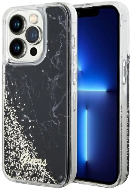 Панель Guess Liquid Glitter Marble для Apple iPhone 14 Pro Black (3666339127299) - зображення 1