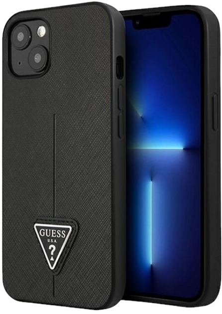 Etui plecki Guess Saffiano Triangle Logo do Apple iPhone 14 Plus Black (3666339065379) - obraz 1