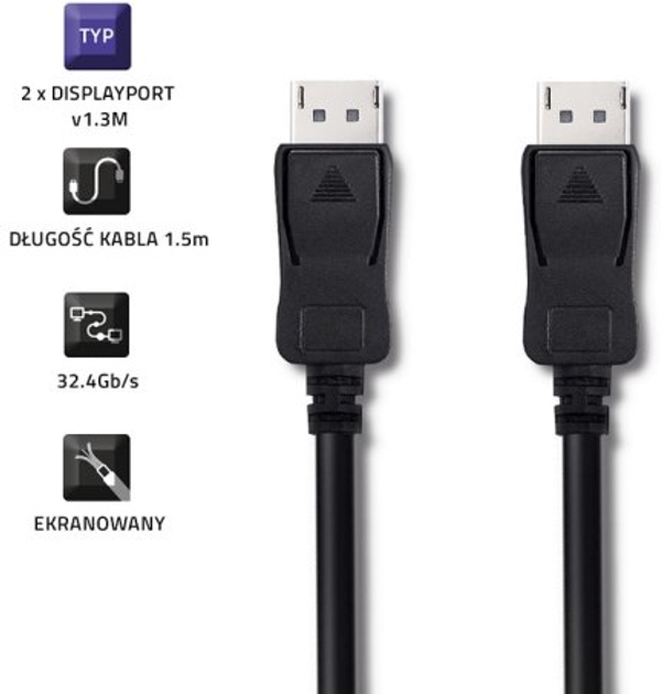 Кабель Qoltec DisplayPort v1.3 - DisplayPort v1.3 8K 1.5 m чорний (5901878504667) - зображення 2