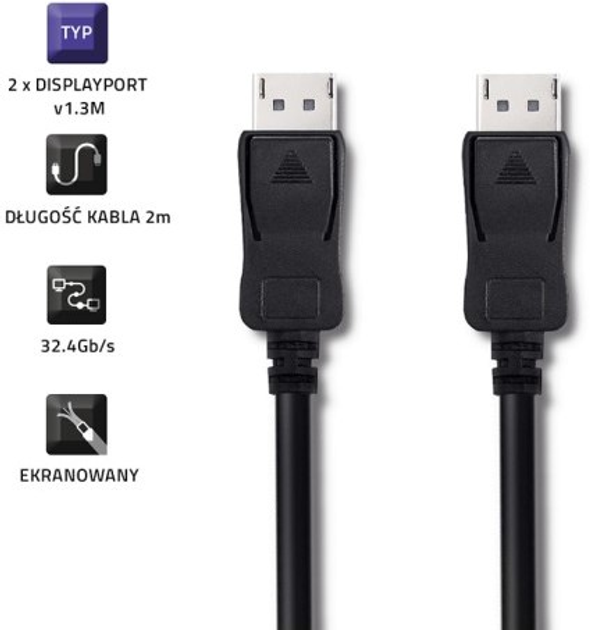 Kabel Qoltec DisplayPort v1.3 - DisplayPort v1.3 8K 2 m czarny (5901878504674) - obraz 2