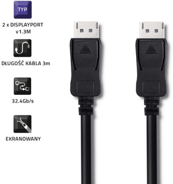 Кабель Qoltec DisplayPort v1.3 - DisplayPort v1.3 8K 3 m чорний (5901878504681) - зображення 2