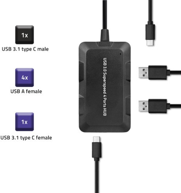 Hub Qoltec 4x USB Typ A + kabel USB Typ-C - micro USB 0.2 m czarny (5901878505022) - obraz 2