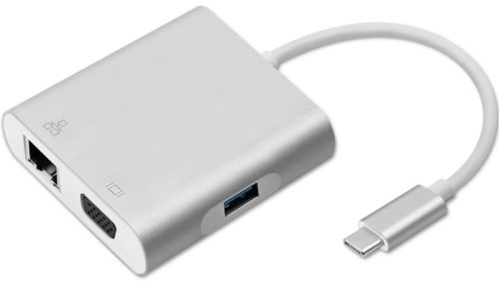 Adapter Qoltec USB Typ-C - VGA/USB A/RJ45/USB Type-C 4 w 1 PD srebrzysty (5901878504100) - obraz 1