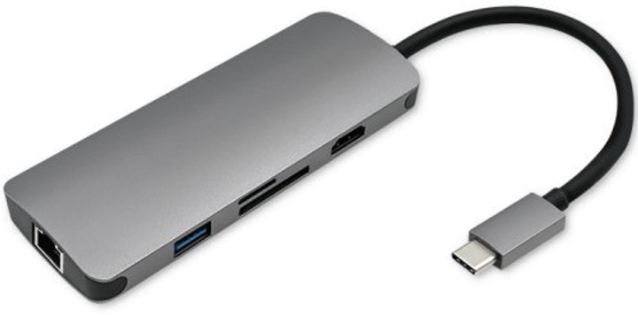Adapter USB Typ-C - HDMI/USB/RJ-45/SD/MicroSD 6 w 1 PD szary (5901878503820) - obraz 1