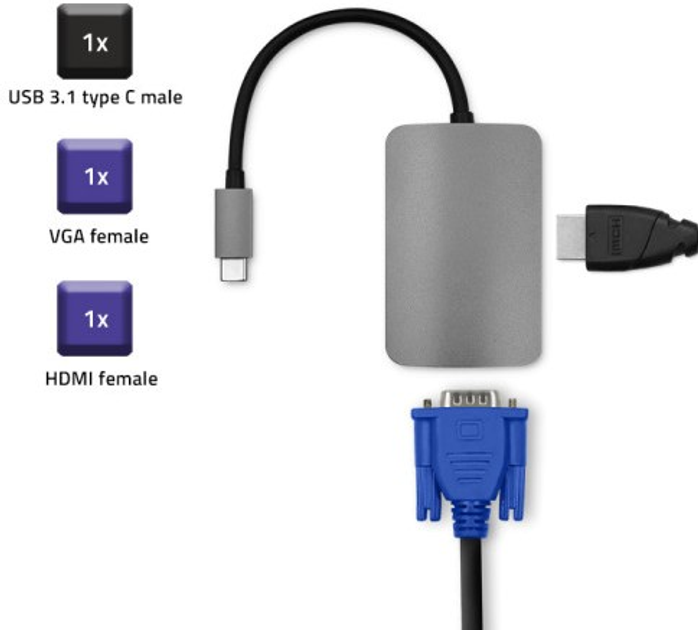 Адаптер Qoltec USB Typ-C - HDMI/VGA 2 w 1 сірий (5901878503806) - зображення 2