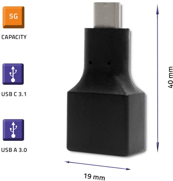 Адаптер Qoltec USB 3.0 Type A - USB 3.1 Type-C (5901878505053) - зображення 3