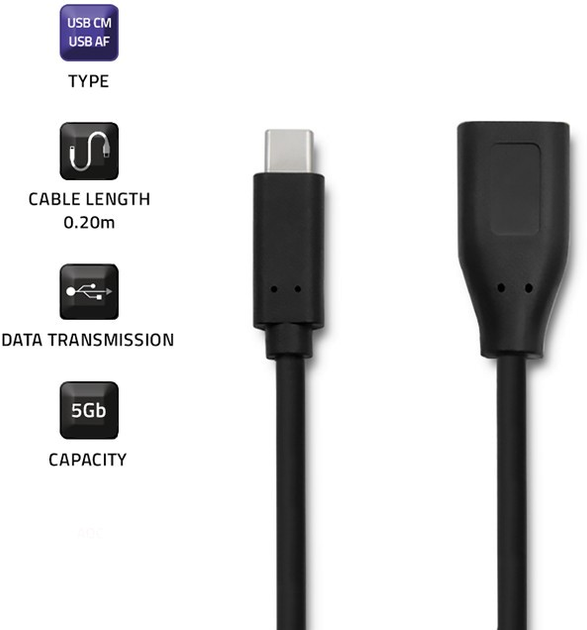 Кабель USB 3.0 - USB 3.1 Type-C 0.2 м (5901878504858) - зображення 4