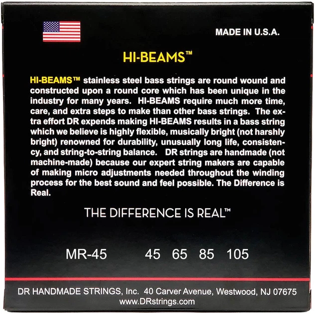 Струны для бас-гитары DR STRINGS HI-BEAM BASS - MEDIUM (45-105) - изображение 3