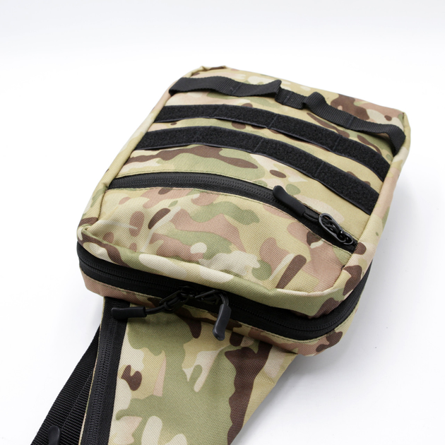 Тактическая сумка-слинг мультикам с кобурой на липучке однолямочная через плечо, нагрудная сумка-кобура - изображение 2