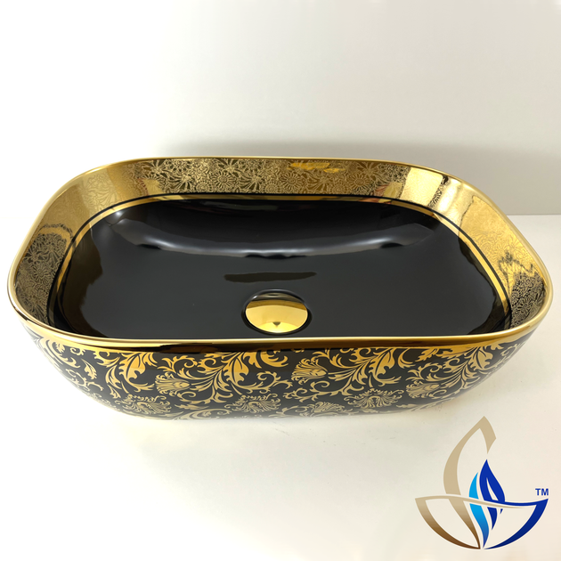 Раковина накладна прямокутна SIA Nox Black Glamor з донним клапаном 455x320x135 A519 - изображение 3