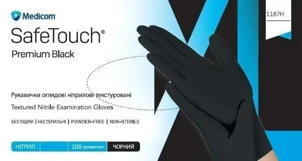 Рукавички нітрилові MEDICOM SafeTouch Premium р. М 100 шт Чорні щільні - зображення 1