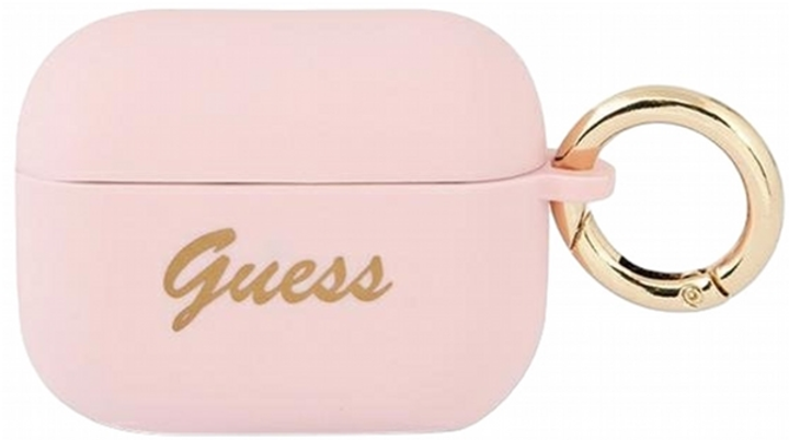 Etui CG Mobile Guess Silicone Vintage Script do AirPods Pro Różowy (3666339009977) - obraz 1