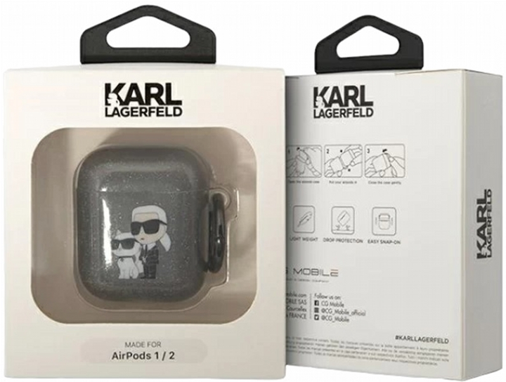 Etui CG Mobile Karl Lagerfeld Glitter Karl & Choupette do AirPods 1 / 2 Czarny (3666339088132) - obraz 3