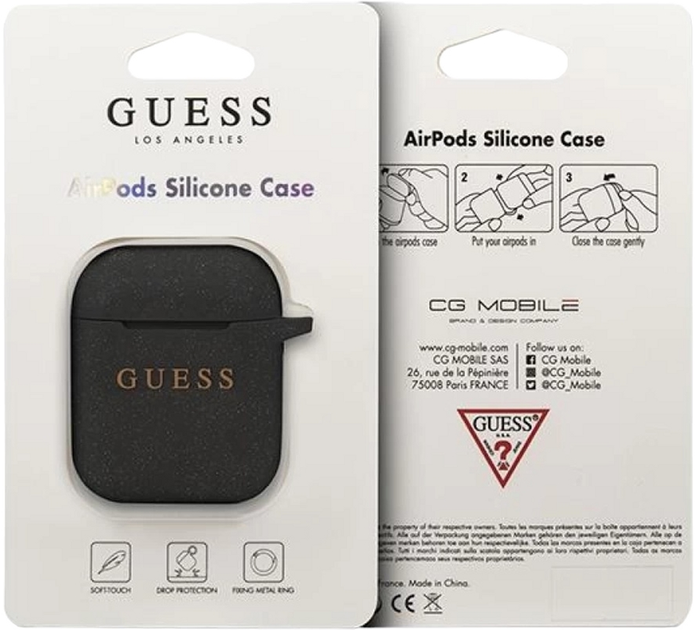 Etui CG Mobile Guess Silicone Glitter GUACCSILGLBK do AirPods 1 / 2 Czarny (3700740463796) - obraz 2