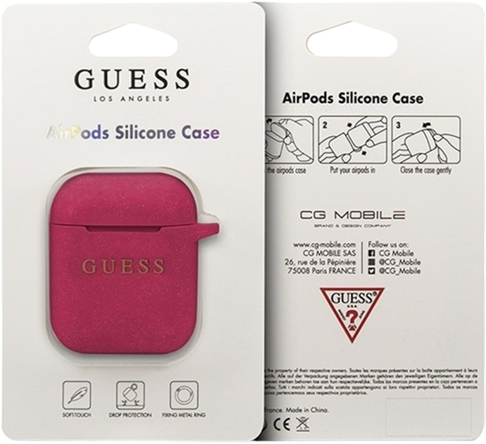 Etui CG Mobile Guess Silicone Glitter GUACCSILGLFU do AirPods 1 / 2 Fuksja (3700740463819) - obraz 2