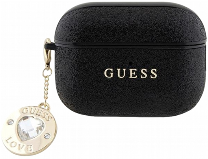 Etui CG Mobile Guess Fixed Glitter Heart Diamond Charm GUAP2PGEHCDK do AirPods Pro 2 Czarny (3666339171216) - obraz 1