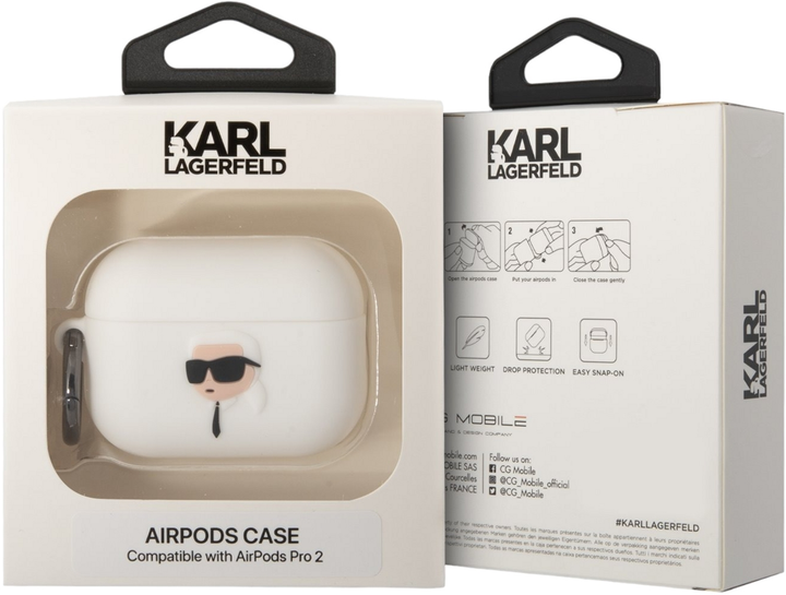 Чохол CG Mobile Karl Lagerfeld Silicone Karl Head 3D KLAP2RUNIKH для Apple AirPods Pro 2 White (3666339099244) - зображення 4