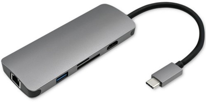 Адаптер USB Typ-C - HDMI/USB/RJ-45/SD/MicroSD 6 w 1 PD сірий ...