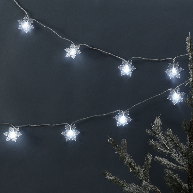 Светодиодная гирлянда "Снежинки большие" 20 LED, 5м + переходник, 220V, IP44, Белый - Фото 6 Светодиодная гирлянда "Снежинки большие" 20 LED, 5м + переходник, 220V, IP44, Белый - изображение 6