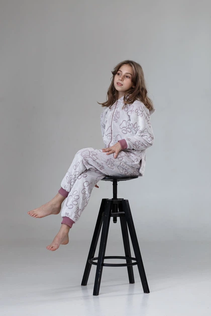 Тепла піжама з кишенею на попі та капюшоном SweetJama Frozy teenage Лапки Пудра 128 - Фото 2 Тепла піжама з кишенею на попі та капюшоном SweetJama Frozy teenage Лапки Пудра 128 - изображение 2
