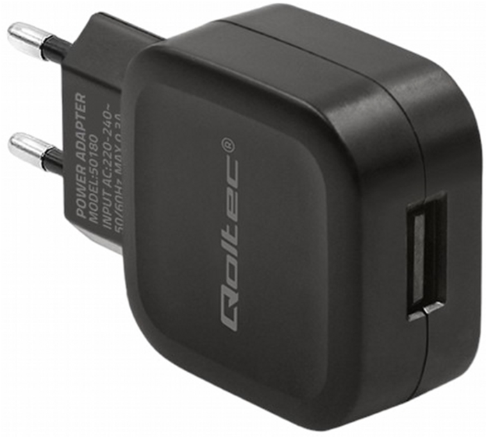 Мережевий зарядний пристрій Qoltec 12 W USB Black (5901878501802) - зображення 1