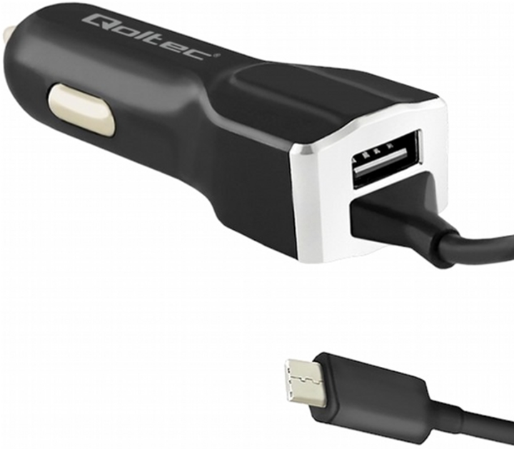 Автомобільний зарядний пристрій Qoltec 17 W USB + кабель USB Type-C Black (5901878501420) - зображення 1