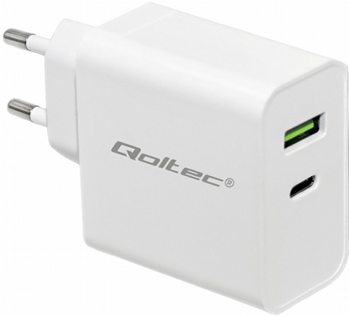 Мережевий зарядний пристрій Qoltec 45 W USB Type-C + USB White (5901878517186) - зображення 1