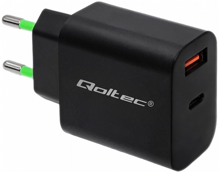 Ładowarka sieciowa Qoltec 18 W USB Type-C + USB Czarny (5901878517131) - obraz 1