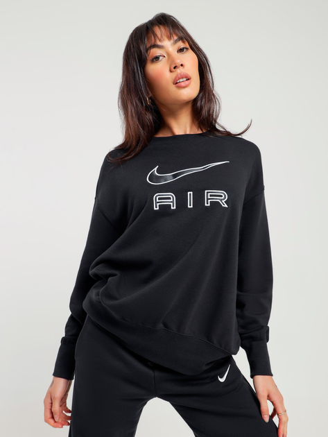 Акція на Свитшот женский Nike Air Fleece Crew DQ6567-010 L Черный/Белый с принтом від Rozetka