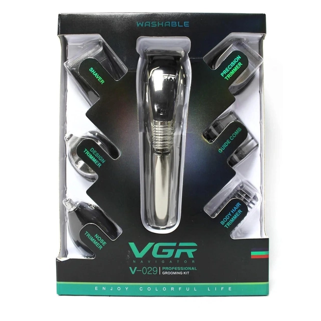 Аккумуляторная машинка для стрижки волос VGR V-029 Триммер окантовочный для бороды и усов 6в1 - изображение 3