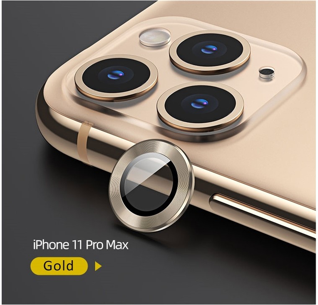 Комплект захисних стекол USAMS Camera Lens Glass для камери iPhone 11 Pro Max metal ring золотий (6958444987583) - зображення 1