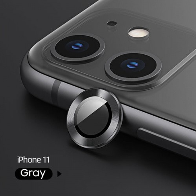 Комплект захисних стекол USAMS Camera Lens Glass для камери iPhone 11 Pro metal ring сірий (6958444987453) - зображення 1
